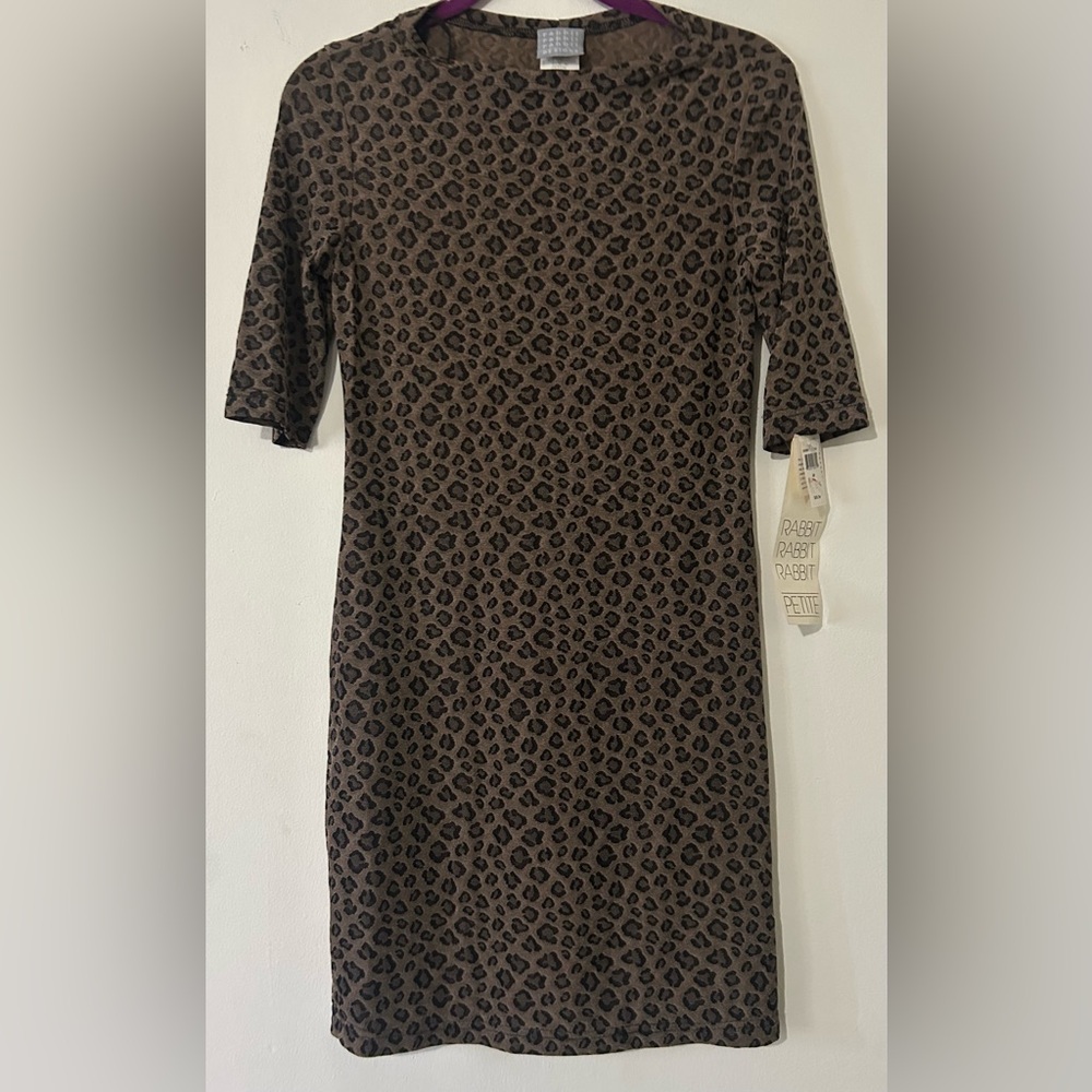 Vintage NWT Rabbit Rabbit Rabbit Animal Print Long Sleeve Dress